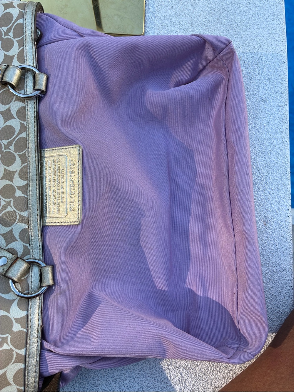Gold Vintage Coach Heritage Stripe Signature Monogram Tote - Metallic Gold - Picture 10 of 13